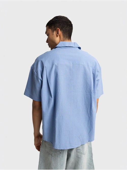 Chemise boutonnée en coton texturé avec poche giesto - Kiabi