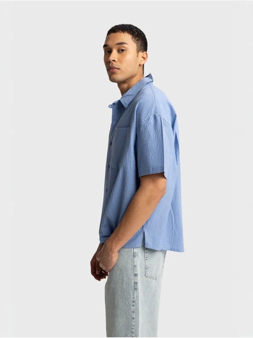 Chemise boutonnée en coton texturé avec poche giesto - Kiabi