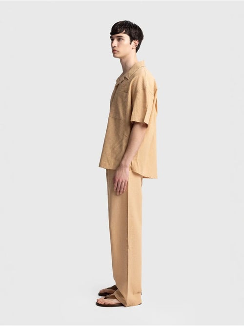 Chemise boutonnée en coton texturé avec poche giesto - Kiabi