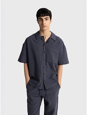 Chemise boutonnée en coton texturé avec poche giesto
