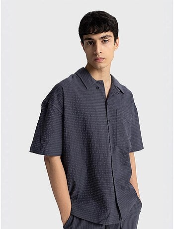 Chemise boutonnée en coton texturé avec poche giesto