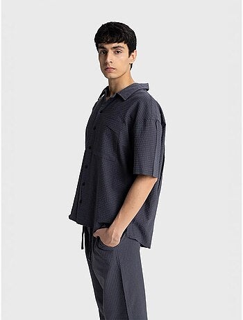 Chemise boutonnée en coton texturé avec poche giesto