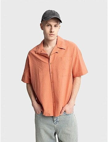 Chemise boutonnée en coton texturé avec poche giesto
