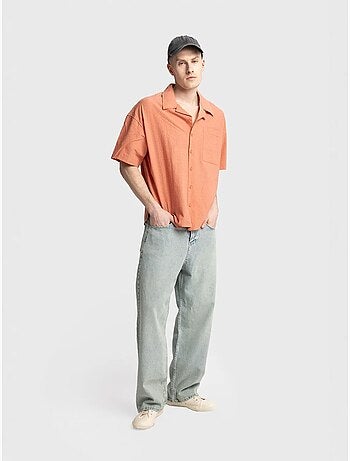 Chemise boutonnée en coton texturé avec poche giesto