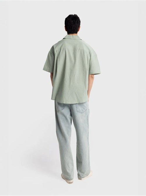 Chemise boutonnée en coton texturé avec poche giesto - Kiabi
