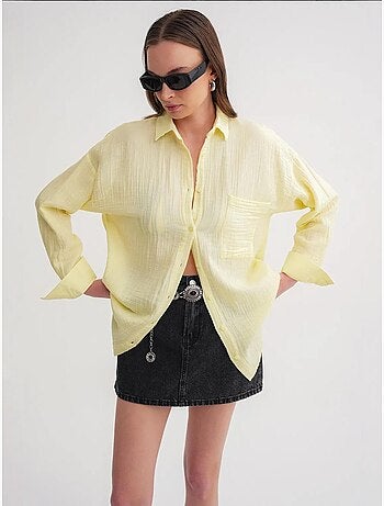 Chemise boutonnée en coton texturé avec poche mixray