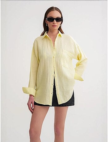 Chemise boutonnée en coton texturé avec poche mixray