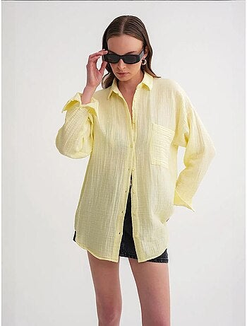 Chemise boutonnée en coton texturé avec poche mixray