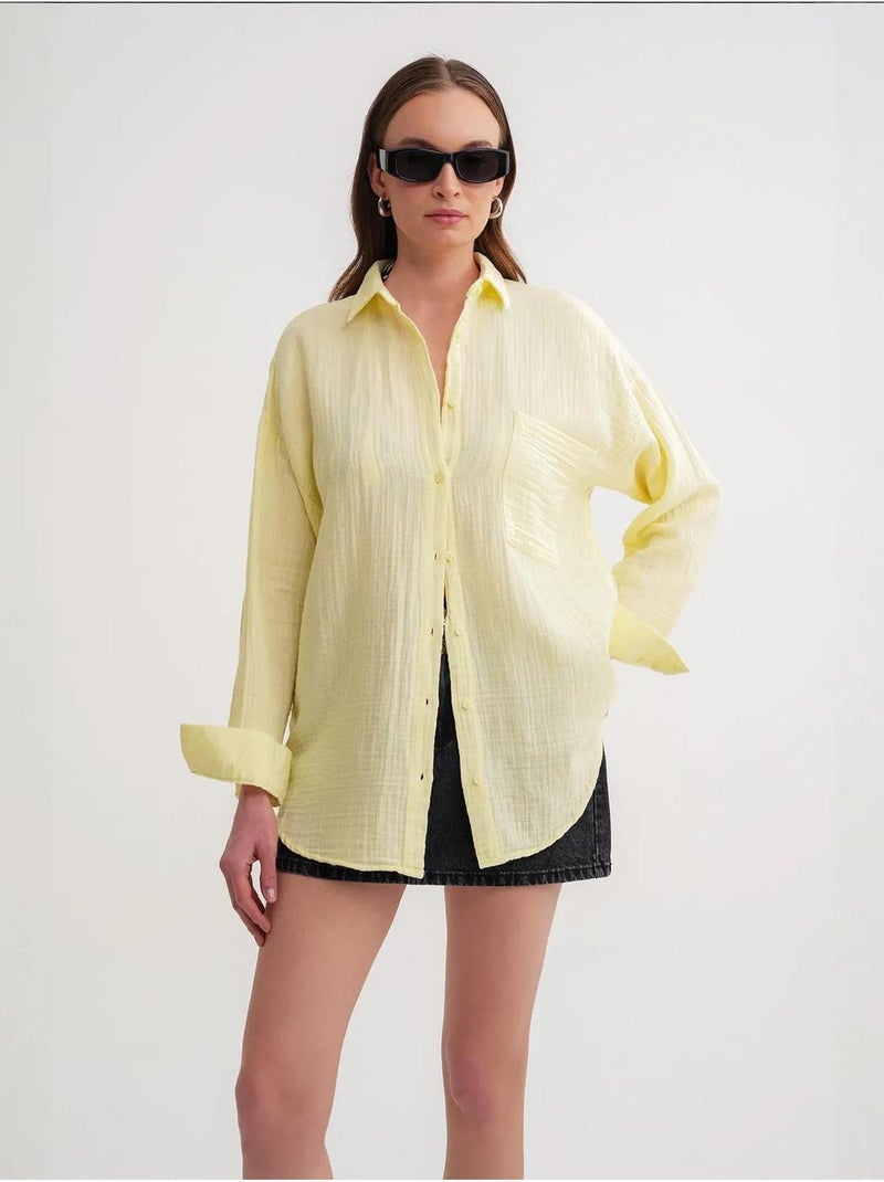Chemise boutonnée en coton texturé avec poche mixray Ambre - Kiabi