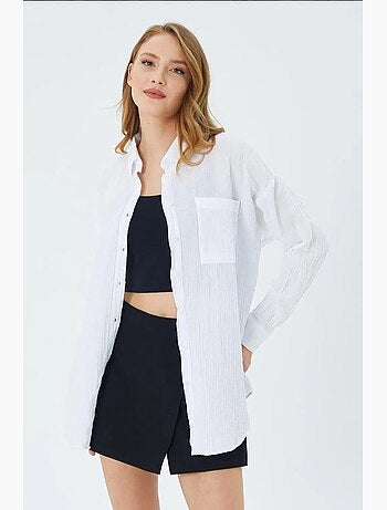 Chemise boutonnée en coton texturé avec poche mixray