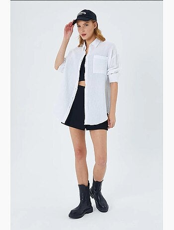 Chemise boutonnée en coton texturé avec poche mixray