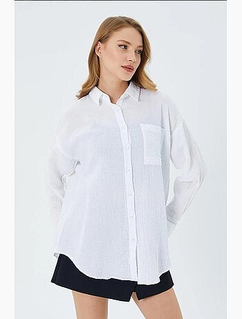 Chemise boutonnée en coton texturé avec poche mixray