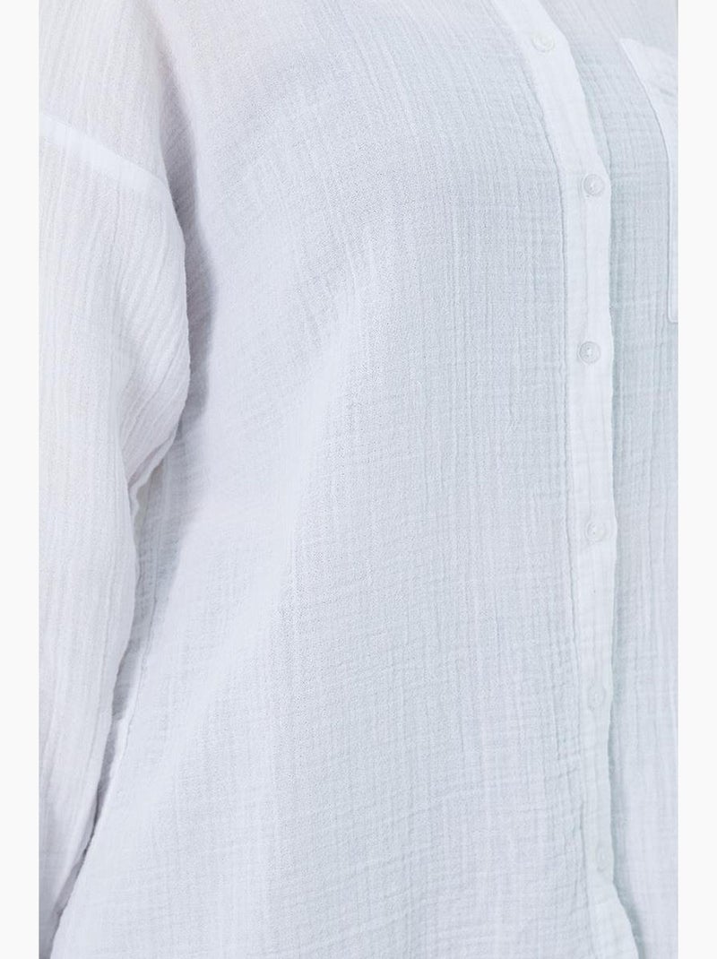 Chemise boutonnée en coton texturé avec poche mixray Blanc - Kiabi
