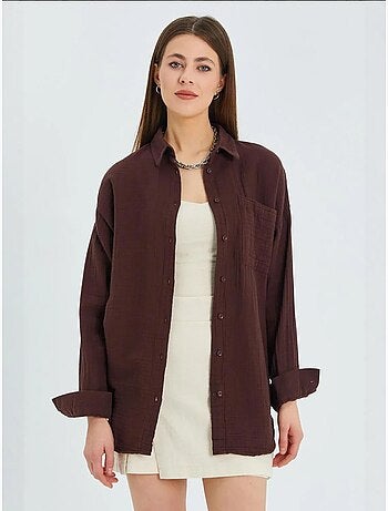 Chemise boutonnée en coton texturé avec poche mixray