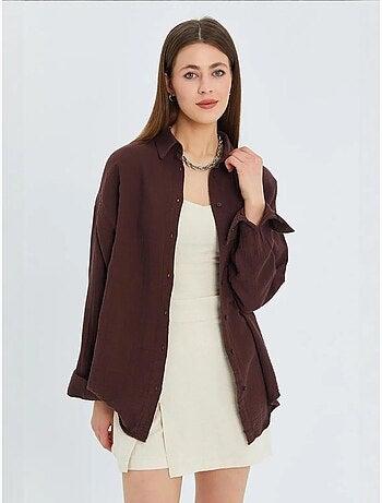 Chemise boutonnée en coton texturé avec poche mixray