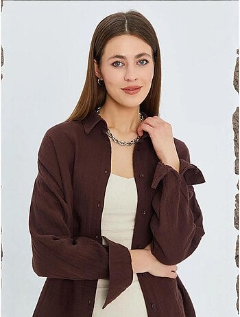 Chemise boutonnée en coton texturé avec poche mixray