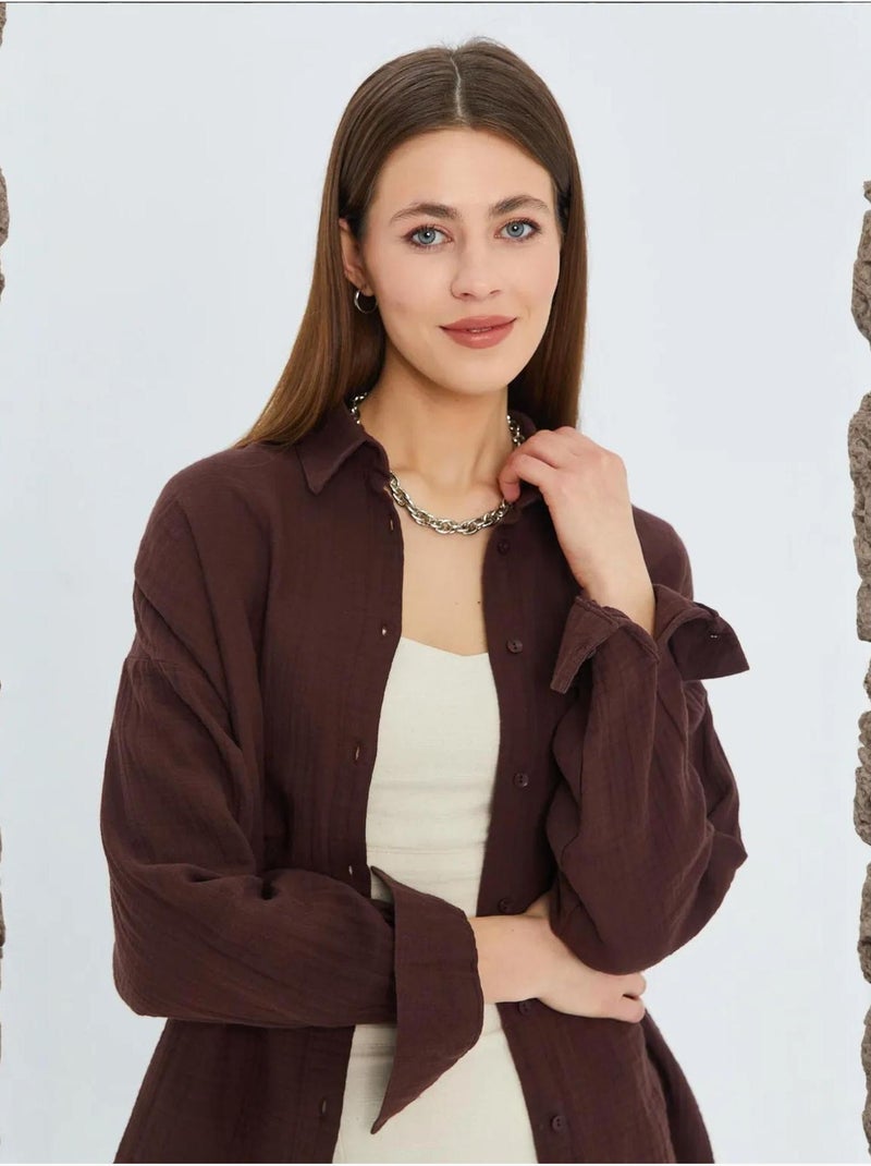 Chemise boutonnée en coton texturé avec poche mixray Marron clair - Kiabi