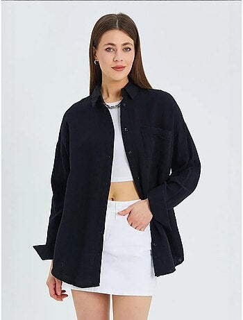Chemise boutonnée en coton texturé avec poche mixray