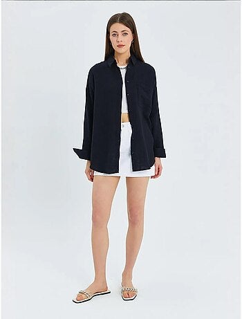 Chemise boutonnée en coton texturé avec poche mixray