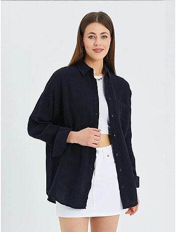Chemise boutonnée en coton texturé avec poche mixray