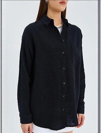 Chemise boutonnée en coton texturé avec poche mixray