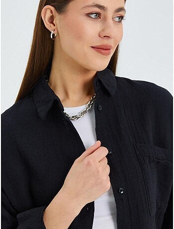 Chemise boutonnée en coton texturé avec poche mixray