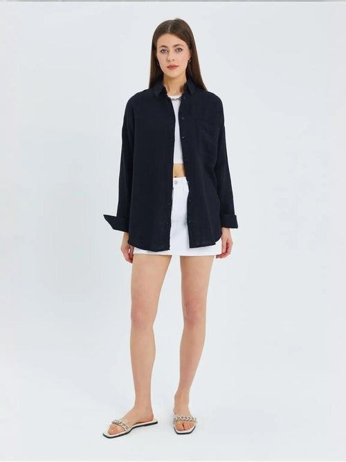 Chemise boutonnée en coton texturé avec poche mixray - Kiabi Chemise boutonnée en coton texturé avec poche mixray - Kiabi
