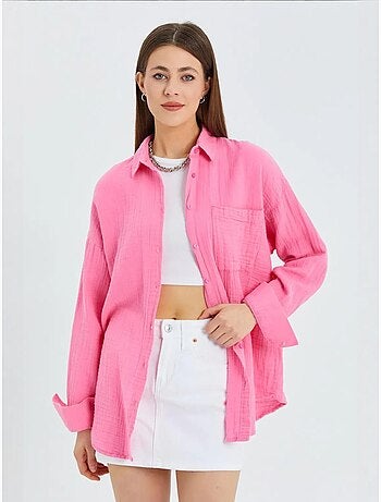 Chemise boutonnée en coton texturé avec poche mixray