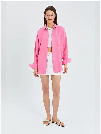 Chemise boutonnée en coton texturé avec poche mixray