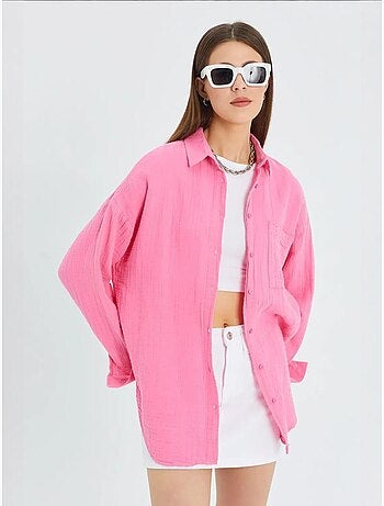 Chemise boutonnée en coton texturé avec poche mixray