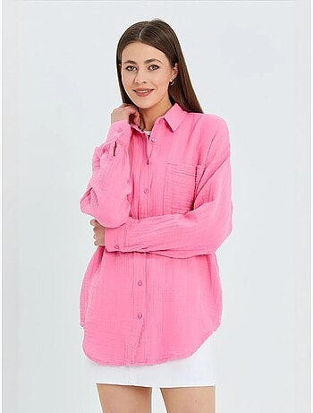 Chemise boutonnée en coton texturé avec poche mixray