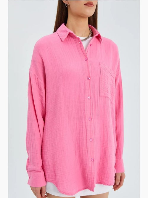 Chemise boutonnée en coton texturé avec poche mixray - Kiabi