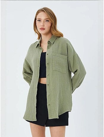Chemise boutonnée en coton texturé avec poche mixray