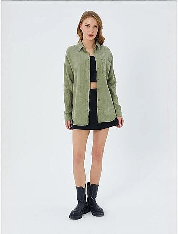 Chemise boutonnée en coton texturé avec poche mixray