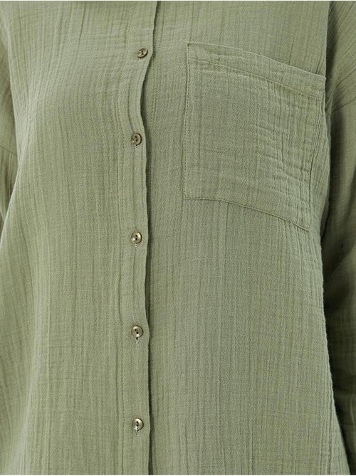 Chemise boutonnée en coton texturé avec poche mixray - Kiabi Chemise boutonnée en coton texturé avec poche mixray - Kiabi