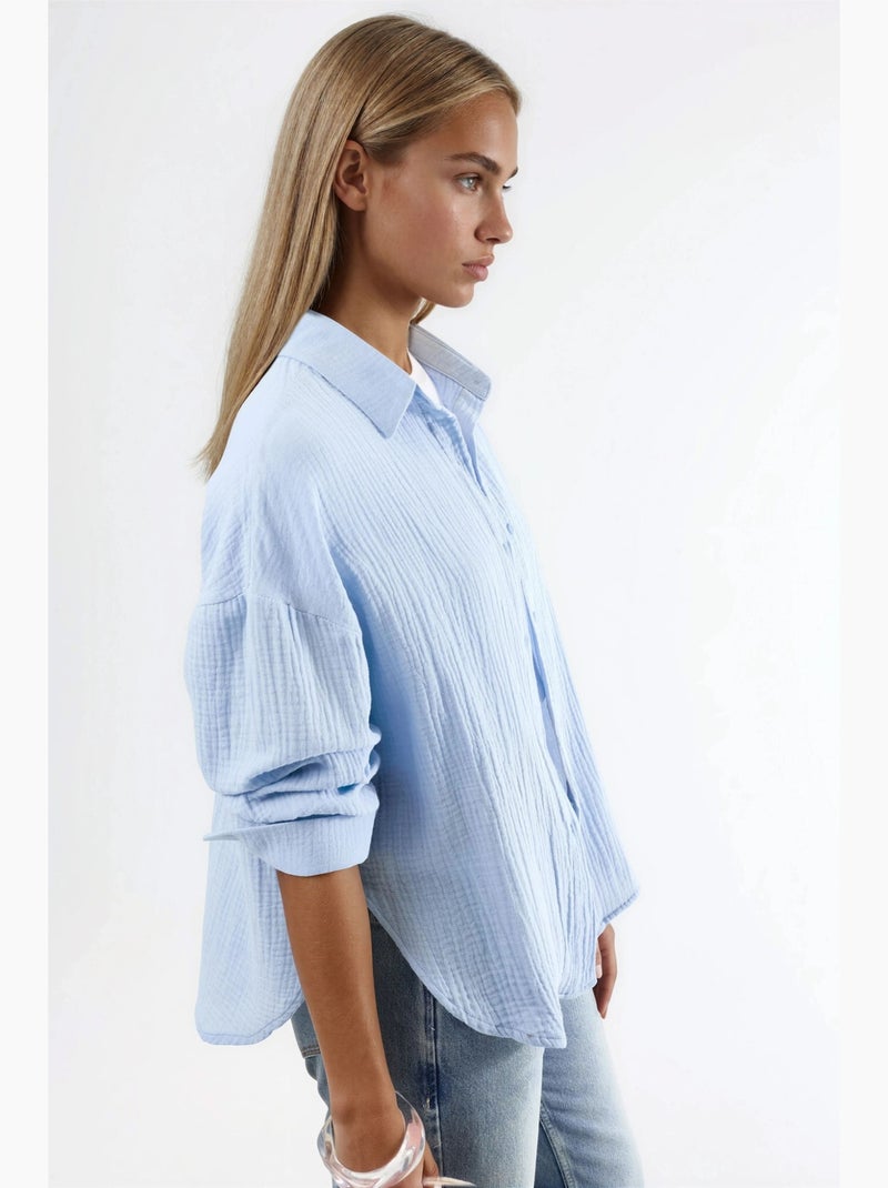 Chemise boutonnée en coton texturé busem Bleu ciel - Kiabi