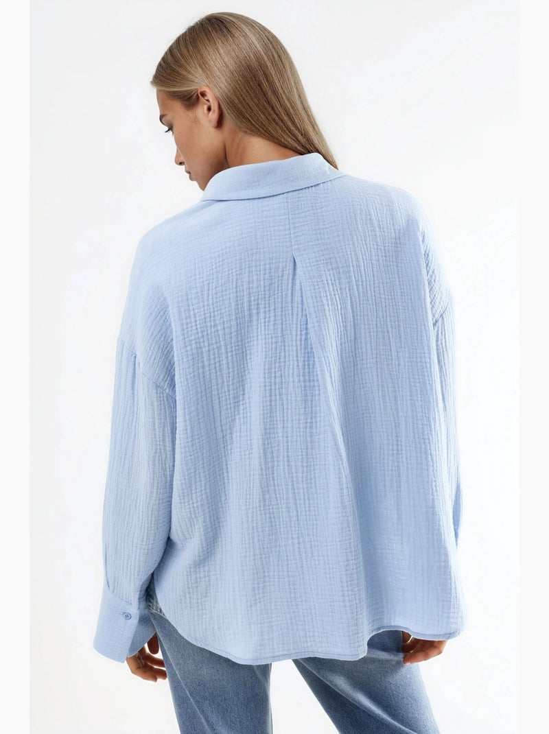 Chemise boutonnée en coton texturé busem Bleu ciel - Kiabi