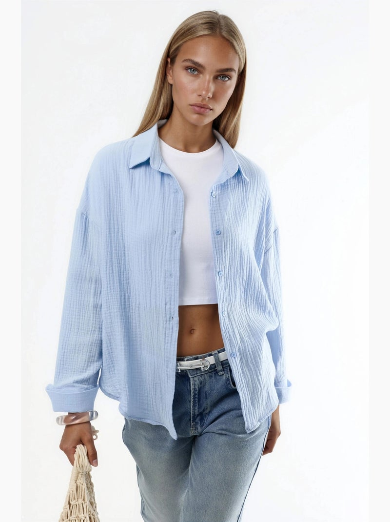 Chemise boutonnée en coton texturé busem Bleu ciel - Kiabi