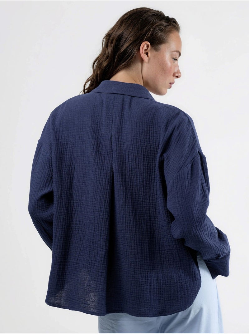 Chemise boutonnée en coton texturé busem Bleu marine - Kiabi