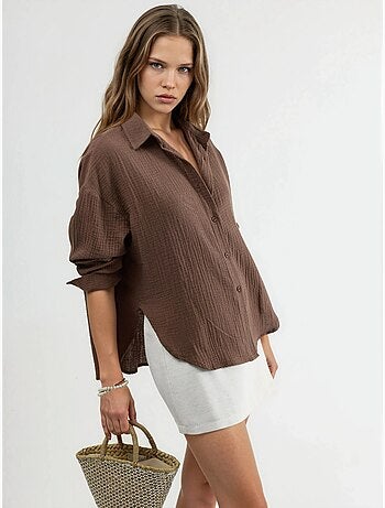 Chemise boutonnée en coton texturé busem