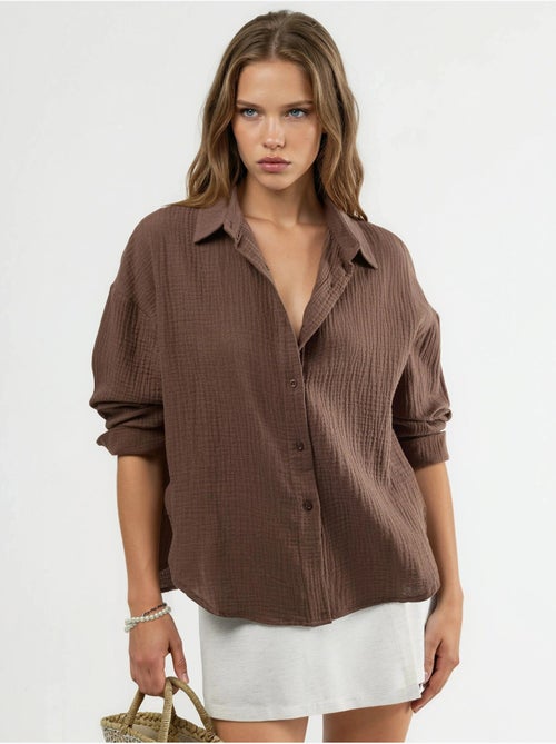 Chemise boutonnée en coton texturé busem - Kiabi Chemise boutonnée en coton texturé busem - Kiabi