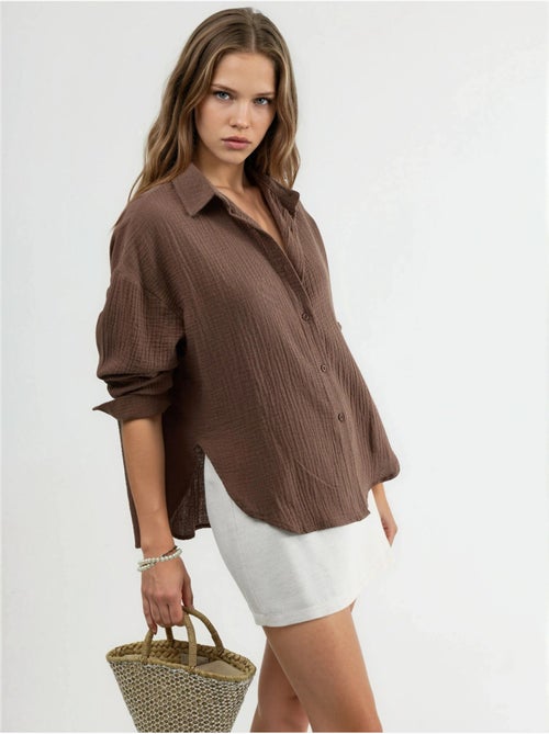Chemise boutonnée en coton texturé busem - Kiabi Chemise boutonnée en coton texturé busem - Kiabi