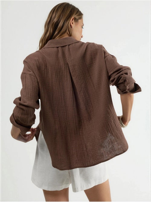 Chemise boutonnée en coton texturé busem - Kiabi Chemise boutonnée en coton texturé busem - Kiabi