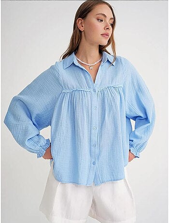 Chemise boutonnée en coton texturé mixray