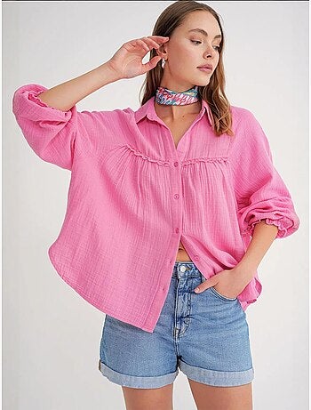 Chemise boutonnée en coton texturé mixray