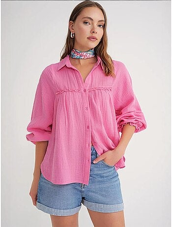 Chemise boutonnée en coton texturé mixray