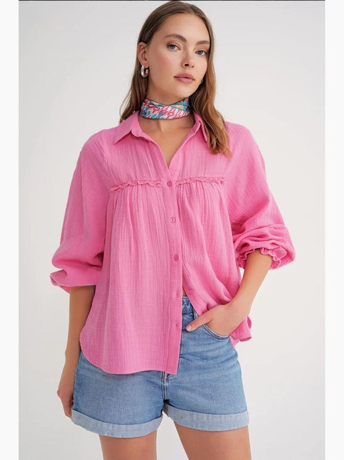 Chemise boutonnée en coton texturé mixray - Kiabi Chemise boutonnée en coton texturé mixray - Kiabi