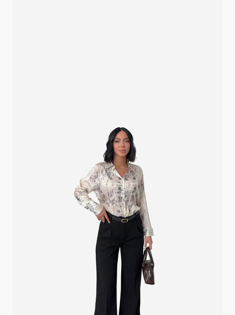 Chemise boutonnée en crêpe imprimée ma mode my fashion Blanc - Kiabi