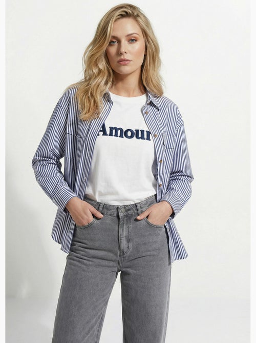 Chemise boutonnée en denim rayé - afibel - Kiabi Chemise boutonnée en denim rayé - afibel - Kiabi