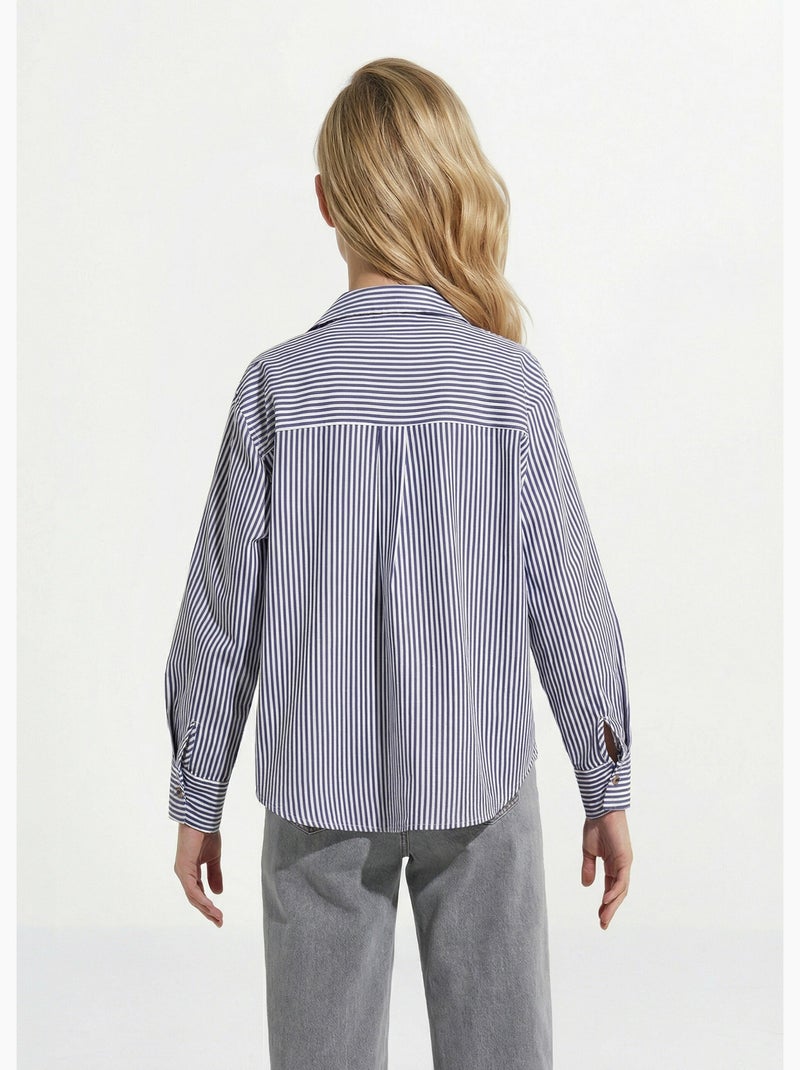 Chemise boutonnée en denim rayé - afibel Bleu - Kiabi